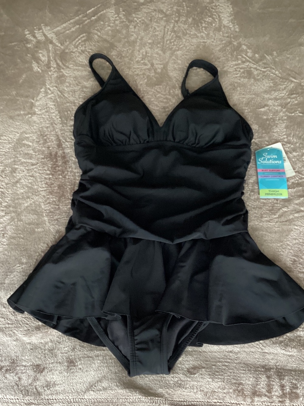 Swim Solutions Black Peplum One-Piece Swimdress